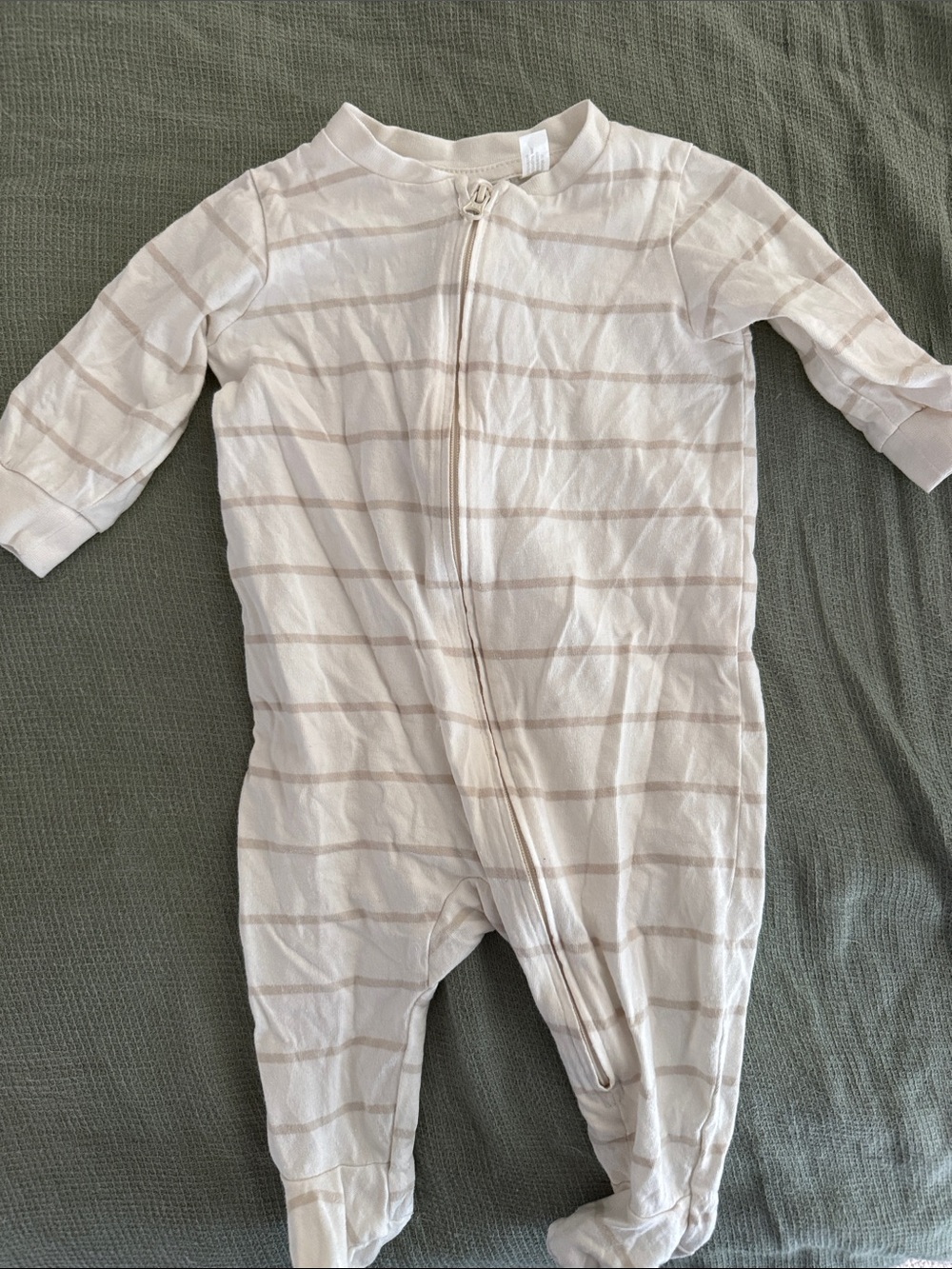 H&M Cream and Tan Striped Zip-Front Footie